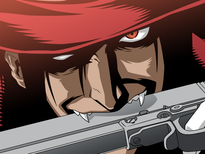 Alucard from Hellsing holding a gun