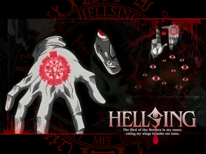 Alucard from Hellsing with occult symbols