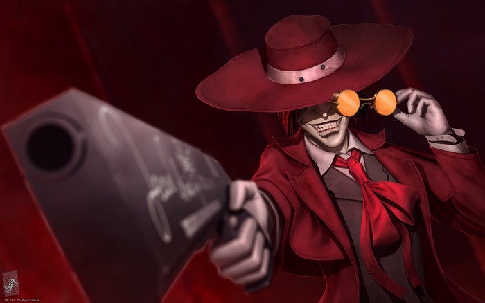 Alucard from Hellsing holding a gun