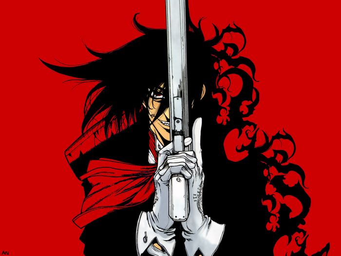 Alucard from Hellsing holding a gun