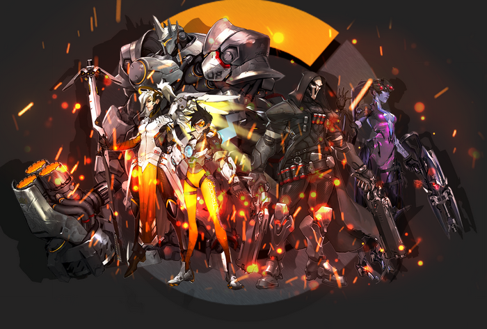 Overwatch characters: Reinhardt, Mercy, Tracer, Reaper, Widowmaker