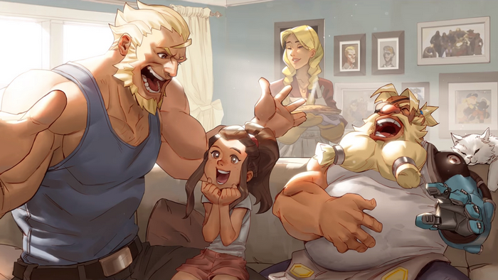 Reinhardt and family in a living room