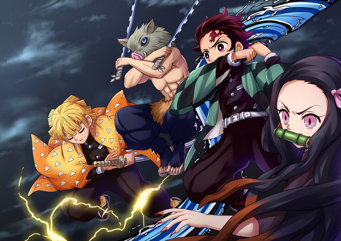 Demon Slayer: Tanjiro, Nezuko, Zenitsu, and Inosuke
