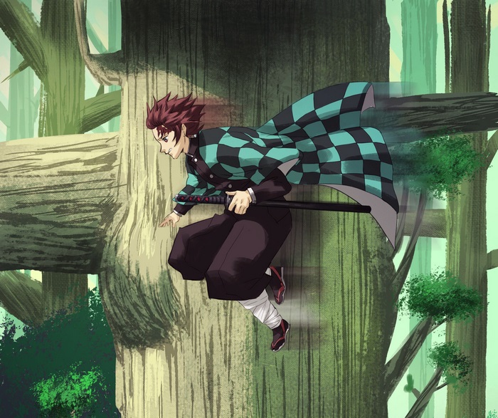 Tanjirou Kamado from Demon Slayer in a forest
