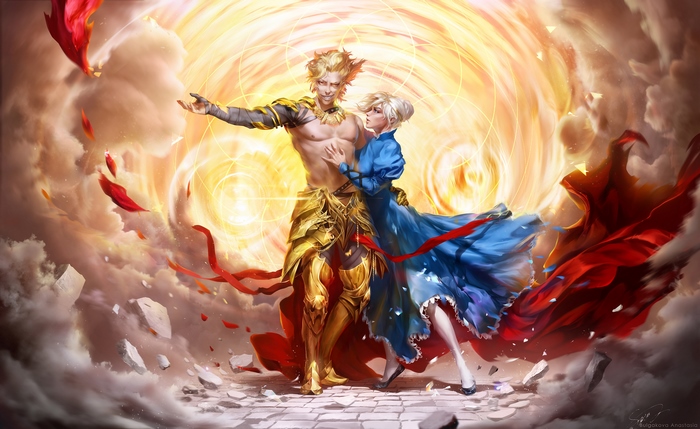 Gilgamesh and Saber from Fate/stay night