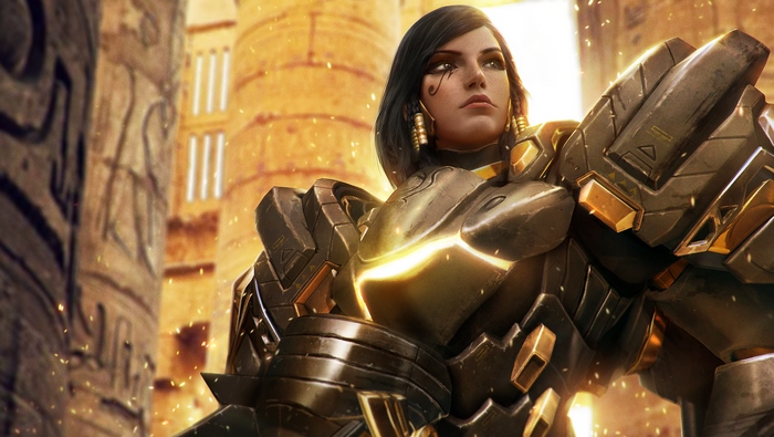 Pharah from Overwatch in Egyptian-themed armor
