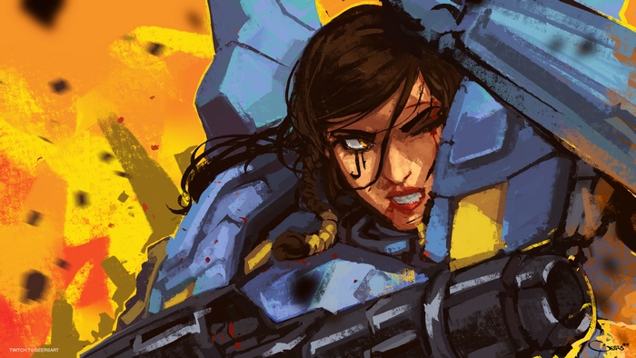 Pharah from Overwatch in battle