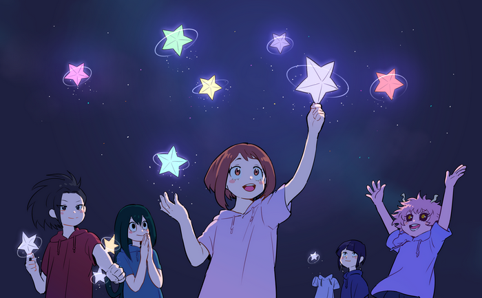 Momo Yaoyorozu Reaching for Glowing Stars at Night