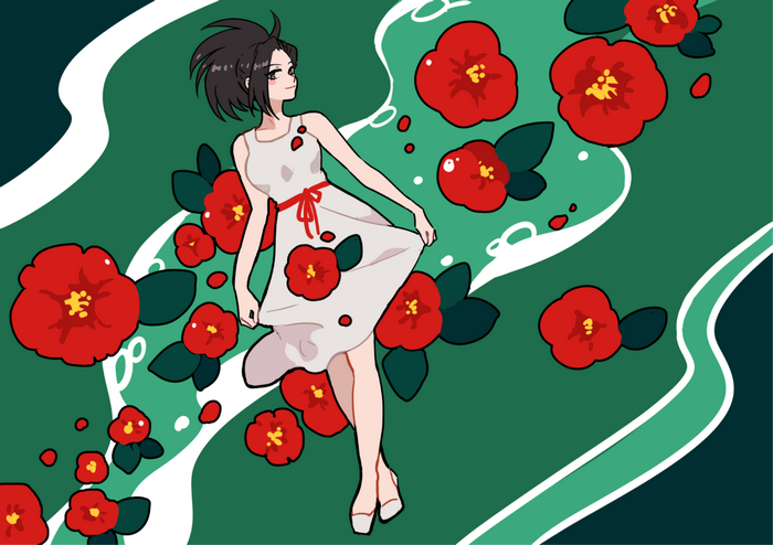Momo Yaoyorozu from My Hero Academia with camellias