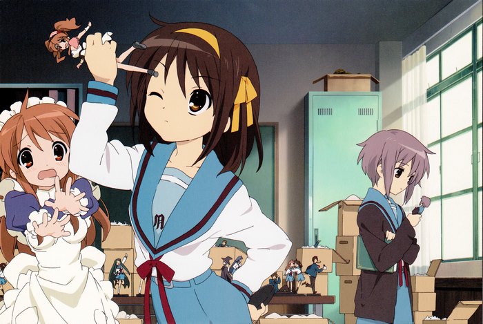 The Melancholy of Haruhi Suzumiya characters with figurines