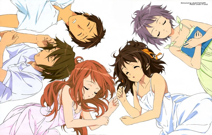 The Melancholy of Haruhi Suzumiya characters sleeping