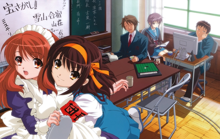 Mikuru Asahina and Haruhi Suzumiya in classroom