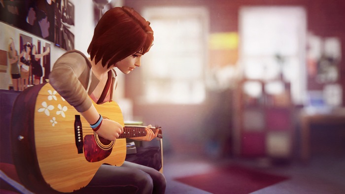 Maxine Caulfield playing guitar