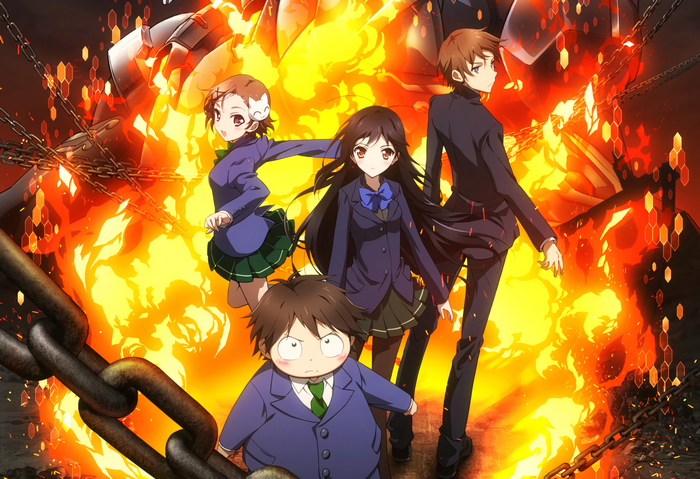 Characters from Accel World in front of fire