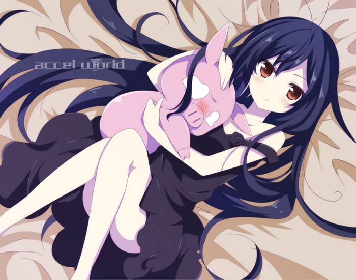 Kuroyukihime from Accel World with a pig plush