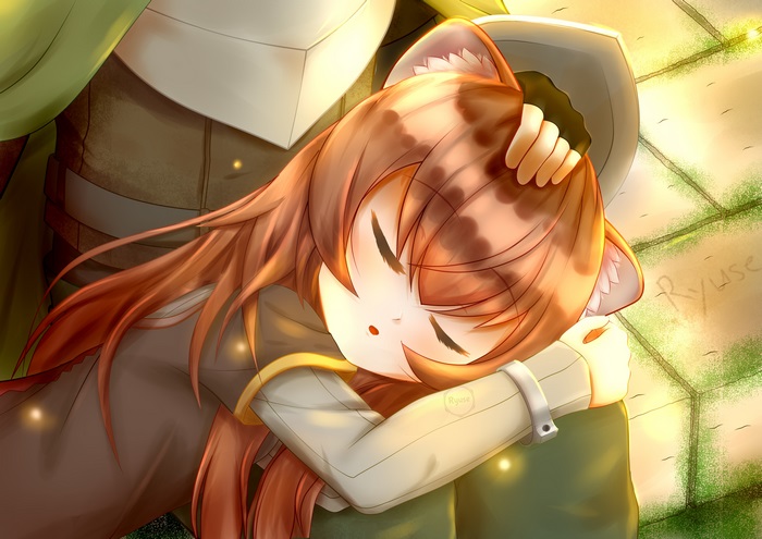 Raphtalia sleeping on Naofumi Iwatani from The Rising of the Shield Hero