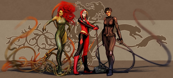 Poison Ivy, Harley Quinn, and Catwoman from DC Comics