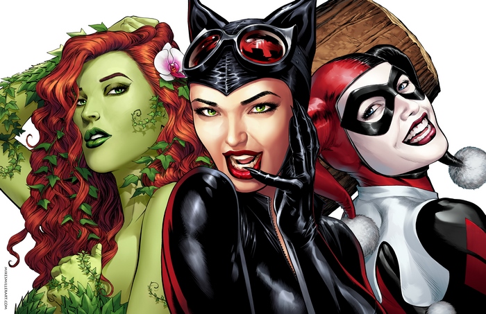 Poison Ivy, Catwoman, and Harley Quinn from DC Comics