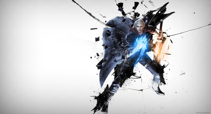 Nero from Devil May Cry with blue energy