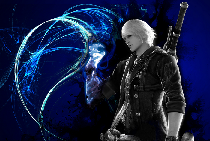 Nero from Devil May Cry with blue energy