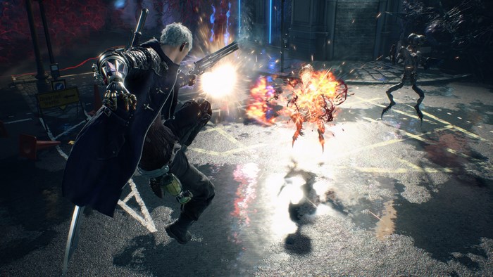 Nero from Devil May Cry 5 fighting demons