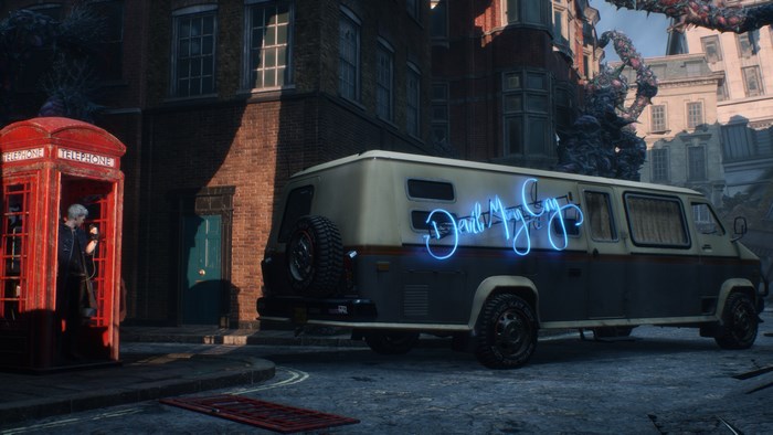 Nero from Devil May Cry 5 in a phone booth
