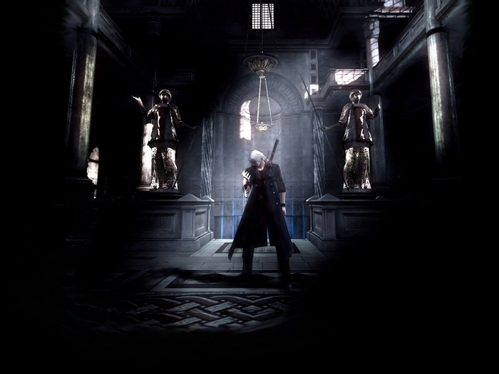 Nero from Devil May Cry in a dark hall