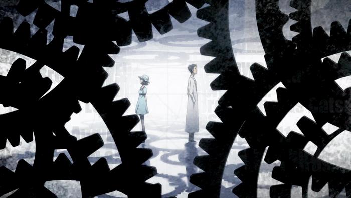 Rintaro Okabe and Kurisu Makise between gears