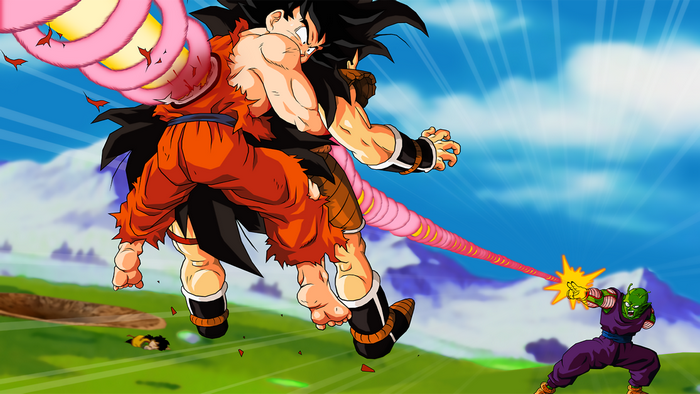 Goku and Raditz from Dragon Ball Z fighting Piccolo