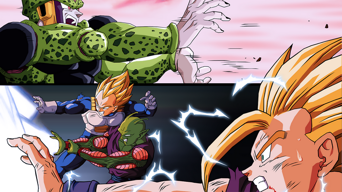 Cell, Vegeta, Piccolo, and Gohan from Dragon Ball Z