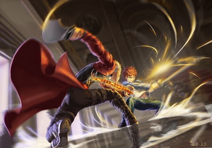 Shirou Emiya fighting with swords