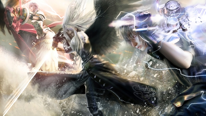 Sephiroth, Noctis, Lightning, and Cloud from Final Fantasy