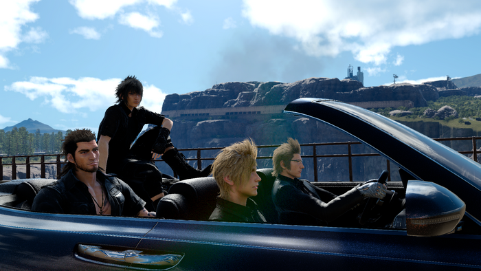 Final Fantasy XV: Noctis and friends in a car