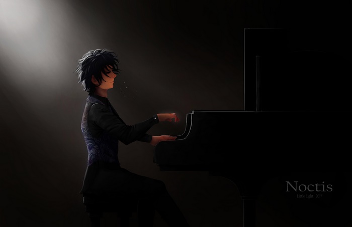 Noctis playing piano