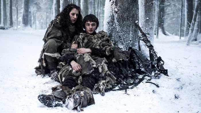 Bran Stark and Meera Reed in a snowy forest