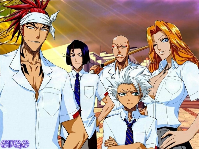 Anime characters from Bleach in school uniforms