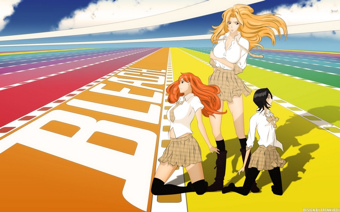 Rangiku Matsumoto and friends from Bleach on a rainbow track