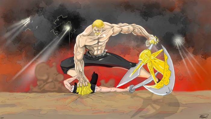 Escanor from The Seven Deadly Sins fighting