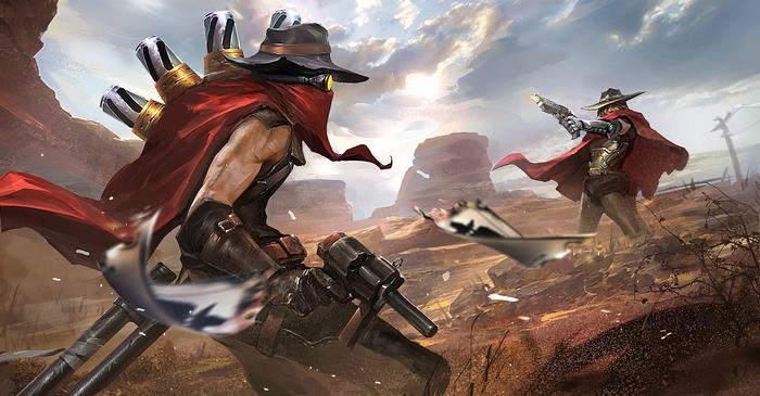McCree from Overwatch in a desert standoff