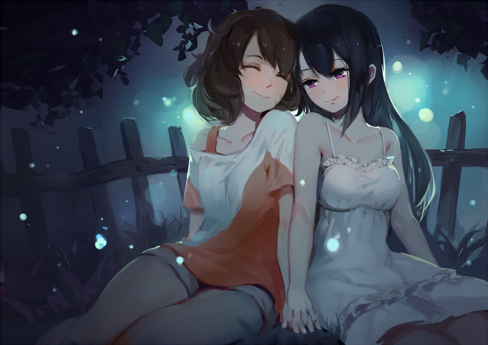 Kumiko Oumae and friend at night
