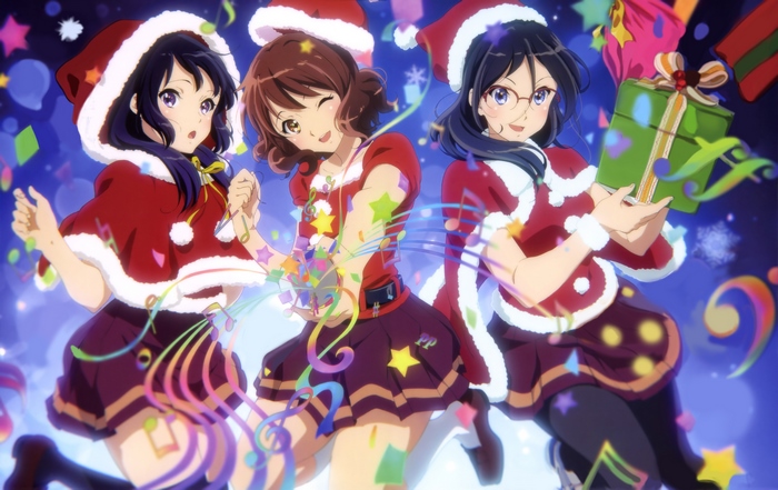 Kumiko Oumae and friends in Christmas outfits