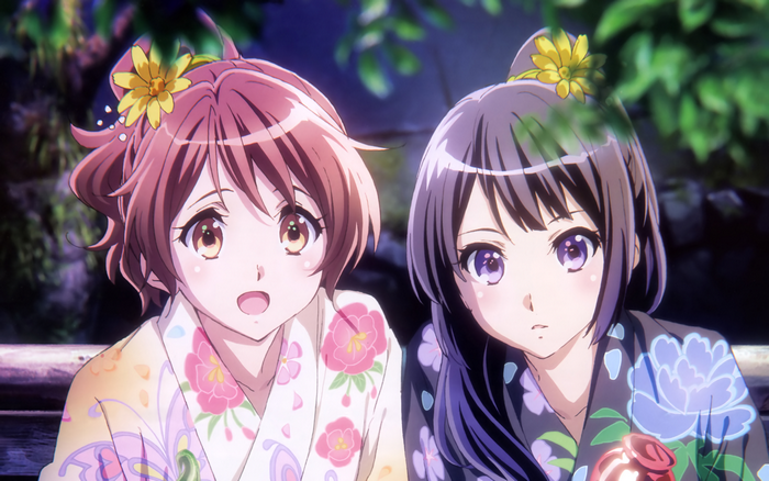 Kumiko Oumae in Floral Yukatas with Yellow Flowers
