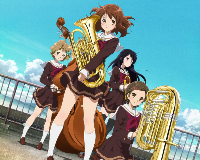 Kumiko Oumae and band members with instruments