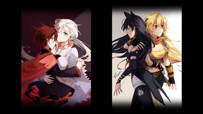 Ruby Rose and Weiss Schnee from RWBY, Blake Belladonna and Yang Xiao Long from RWBY