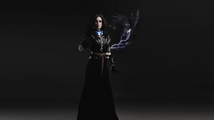 Yennefer of Vengerberg with a raven and lightning