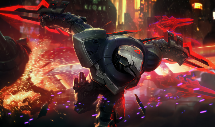Zed from League of Legends in a futuristic city