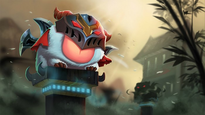 Poro from League of Legends wearing Zed's mask