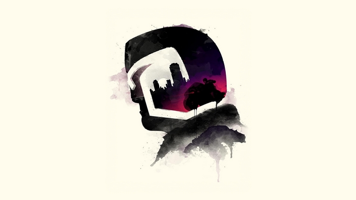 Judge Dredd silhouette with city and sky