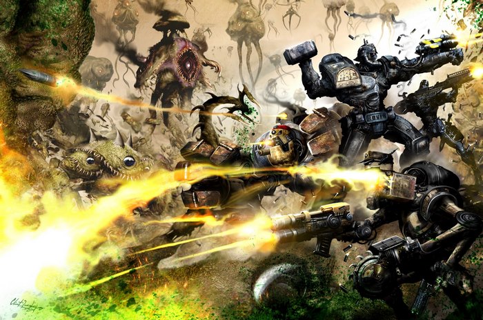 Judge Dredd fighting aliens
