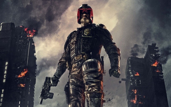 Judge Dredd in a destroyed city